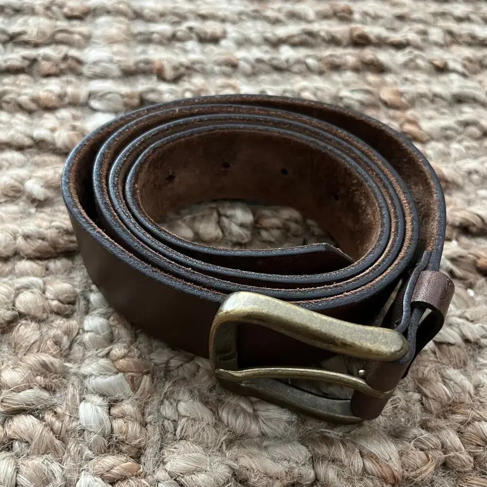 L.L.Bean 1912 Jean Belt Brown Leather Solid Brass Buckle 1.5